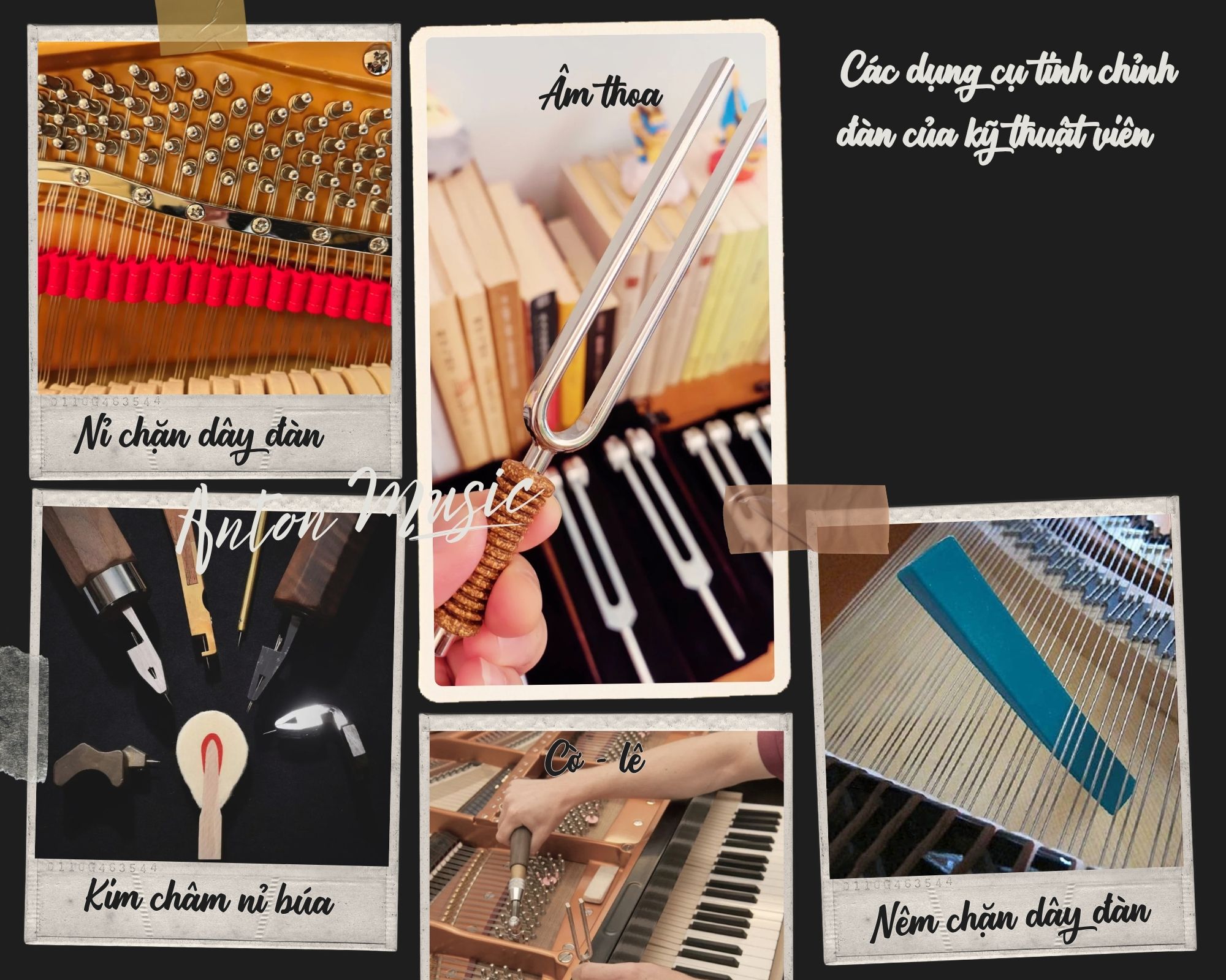 Các dụng cụ dùng để thực hiên việc lên dây đàn piano cơ không thể thiếu của kỹ thuật viên