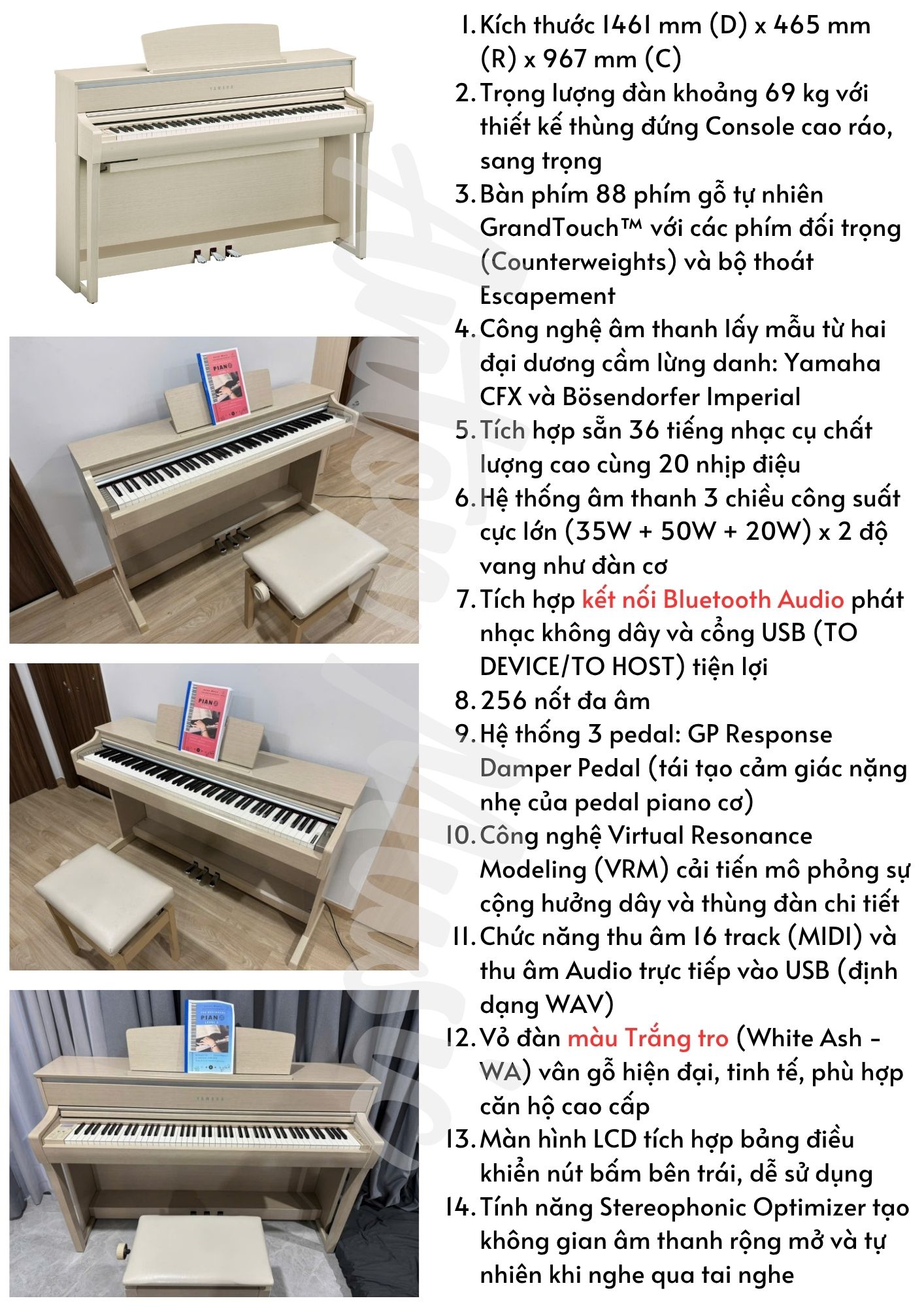 Đàn piano điện màu trắng Yamaha CLP-675WA giá 29 triệu