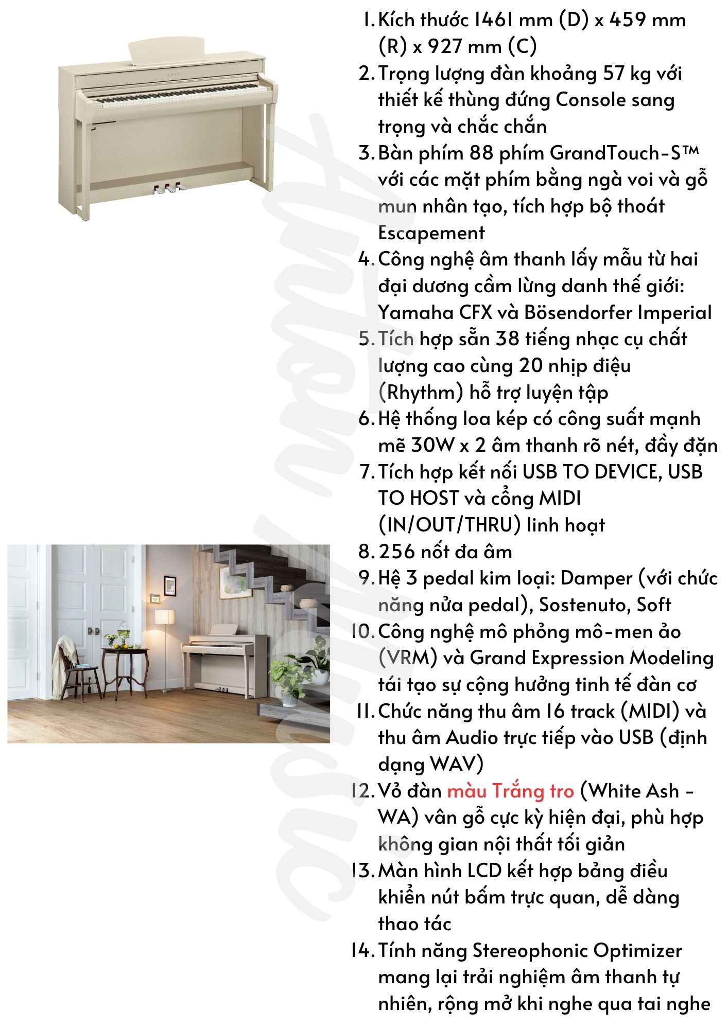 Đàn piano điện màu trắng Yamaha CLP-735WA giá 28 triệu