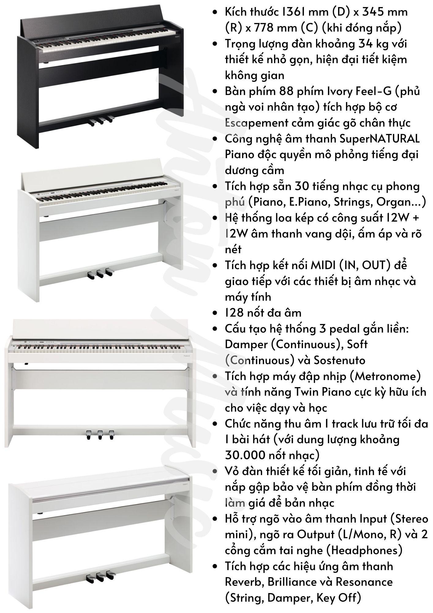 Đàn piano thiết kế mỏng đẹp, tối ưu không gian sống hiện đại Roland F120 giá 12 triệu