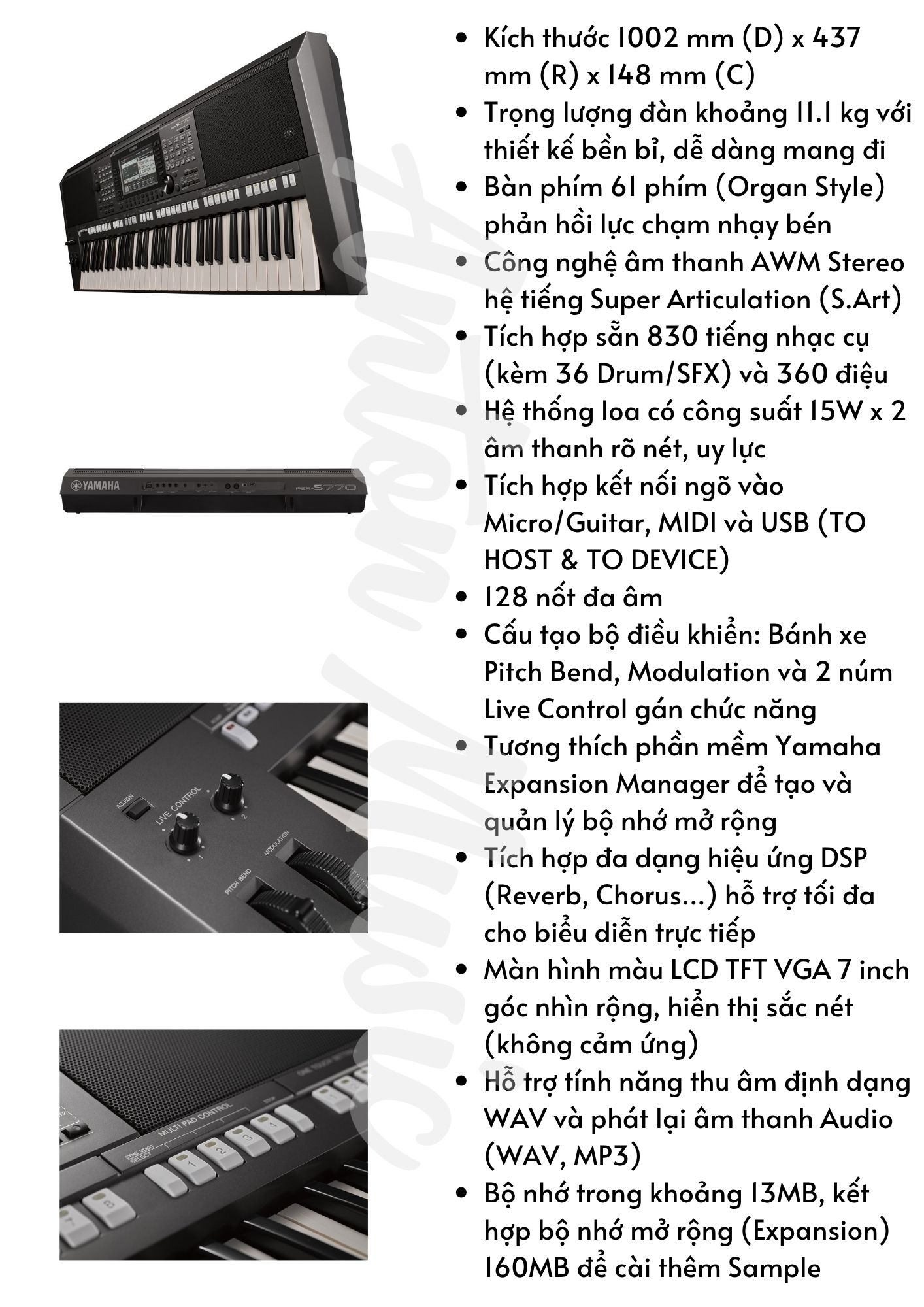 Đàn organ đánh show Yamaha PSR-S770 giá 20 triệu âm thanh mạnh mẽ, nhiều style phù hợp biểu diễn chuyên nghiệp