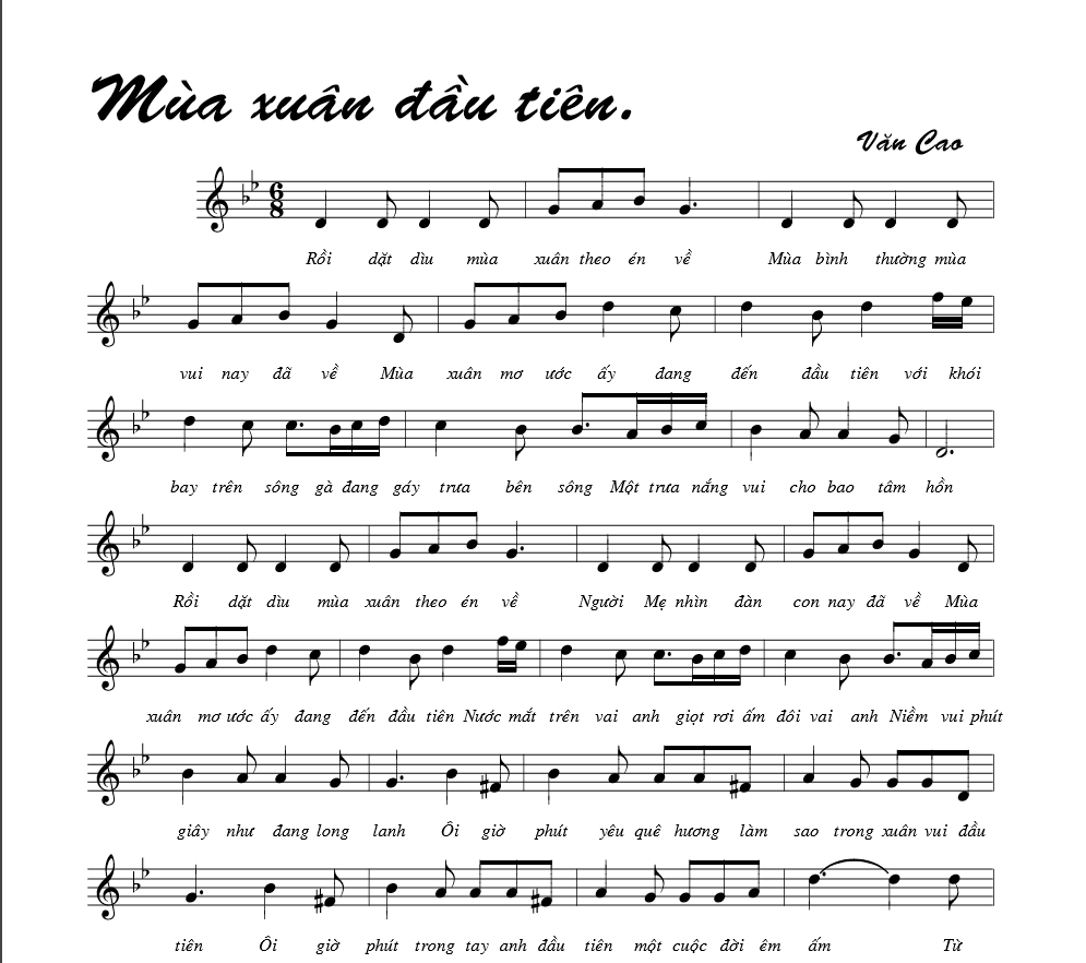 Mùa Xuân Đầu Tiên - Nhạc Sĩ Văn Cao Sheet Piano