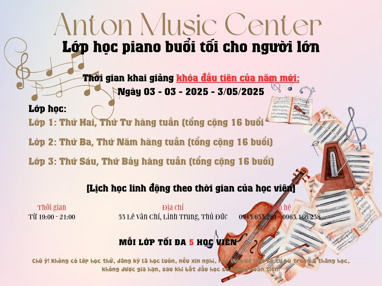 Lớp Piano Sau Giờ Hành Chính 19h - 21h Hằng Ngày Dành Cho Người Đi Làm Bận Rộn
