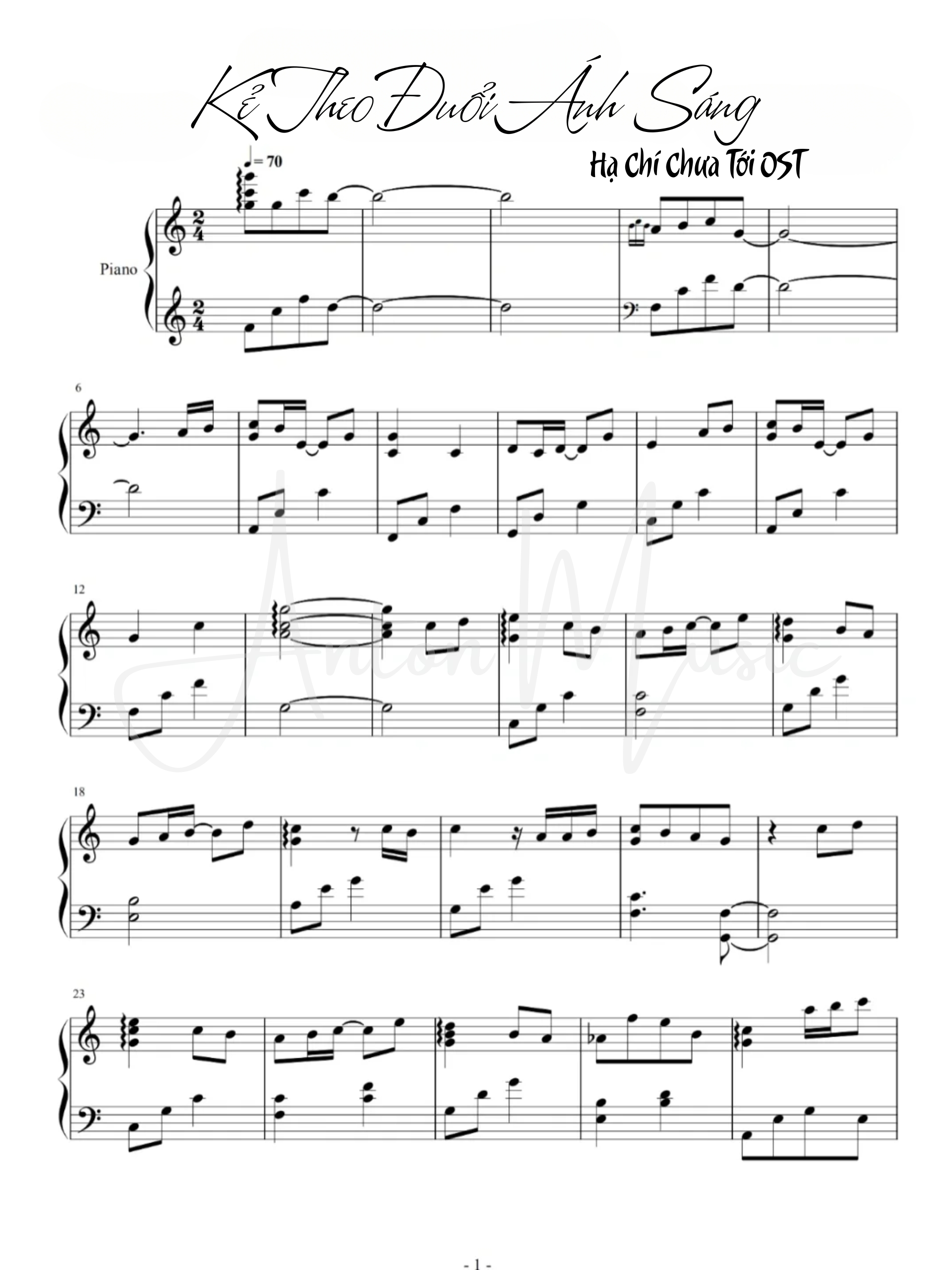 Sheet Piano Bài Hát Kẻ Theo Đuổi Ánh Sáng (追光者)