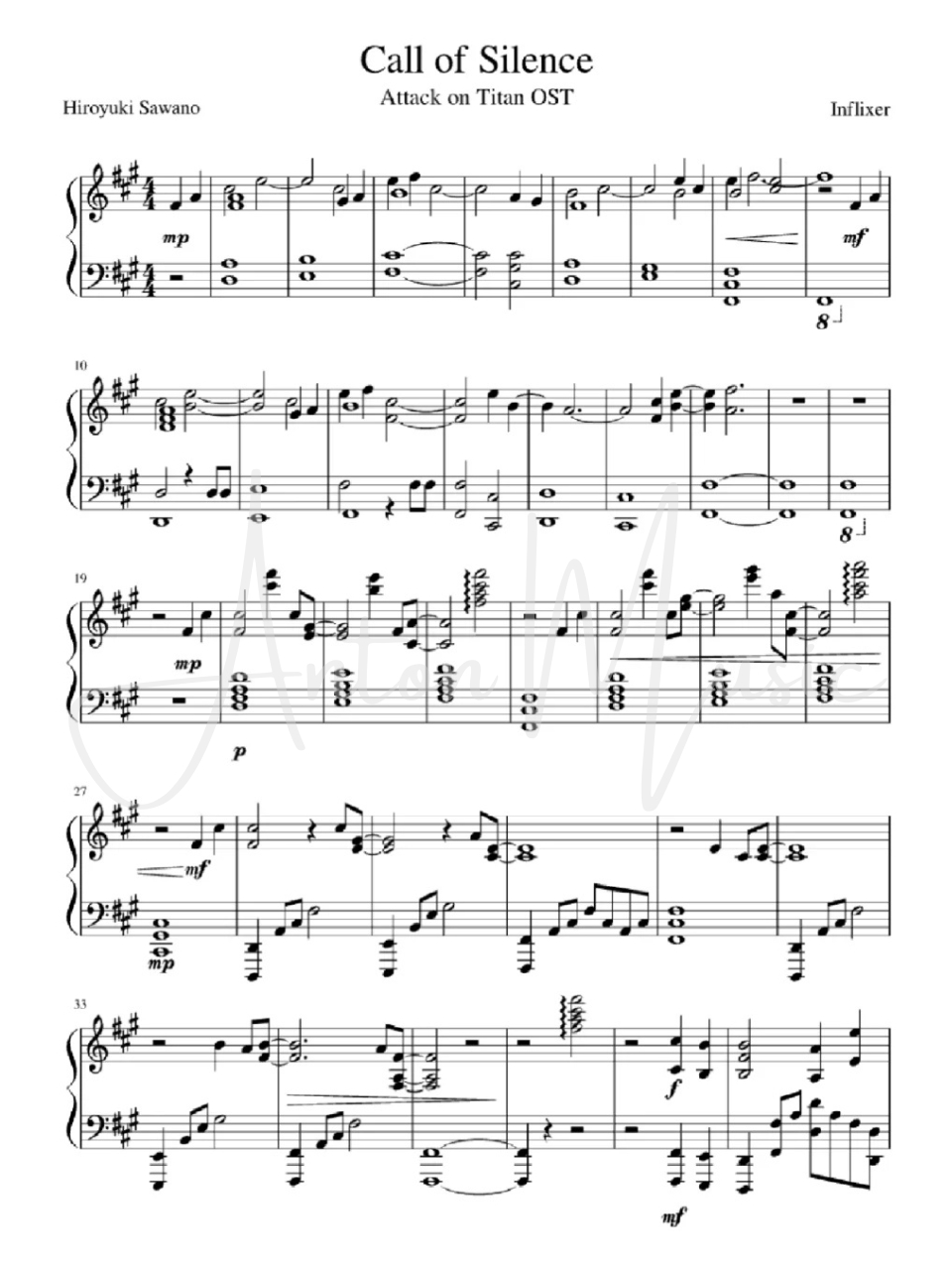 Call Of Silence Sheet Piano Miễn Phí: Attack of Titan OST (Trang 1/3)