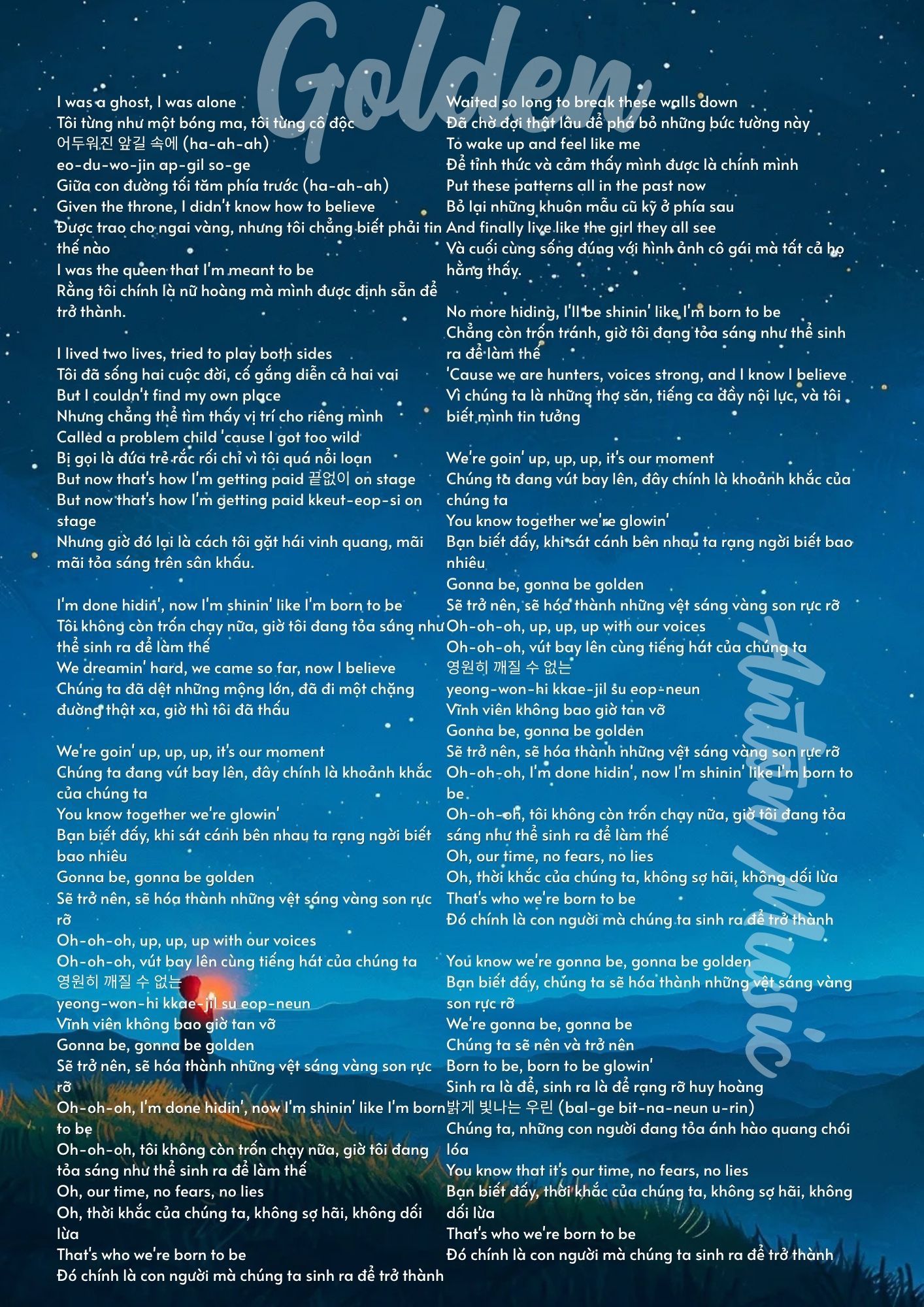Lời Bài Hát Golden (K-Pop: Demon Hunters Ost)