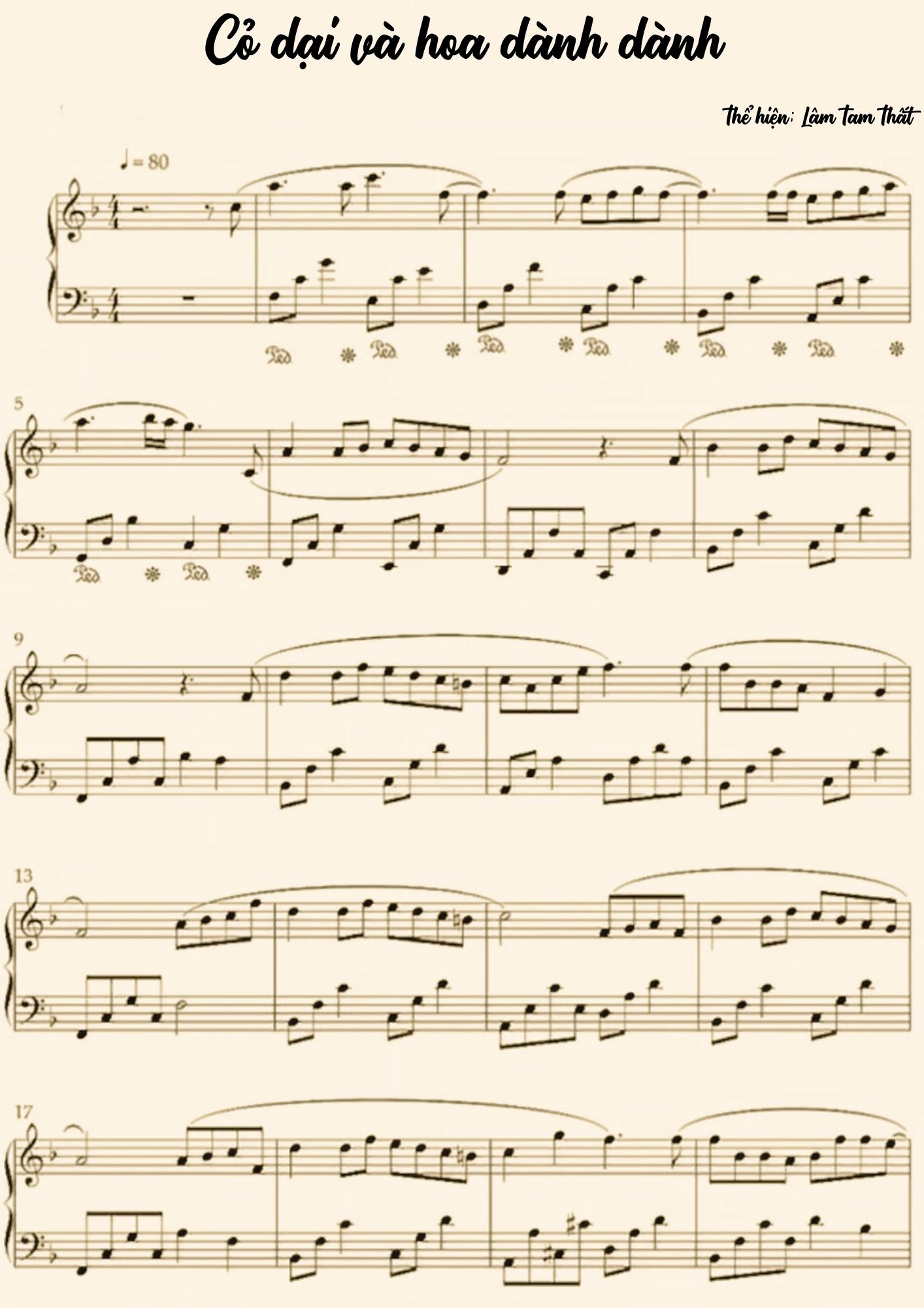 Sheet piano bài hát cỏ dại và hoa dành dành